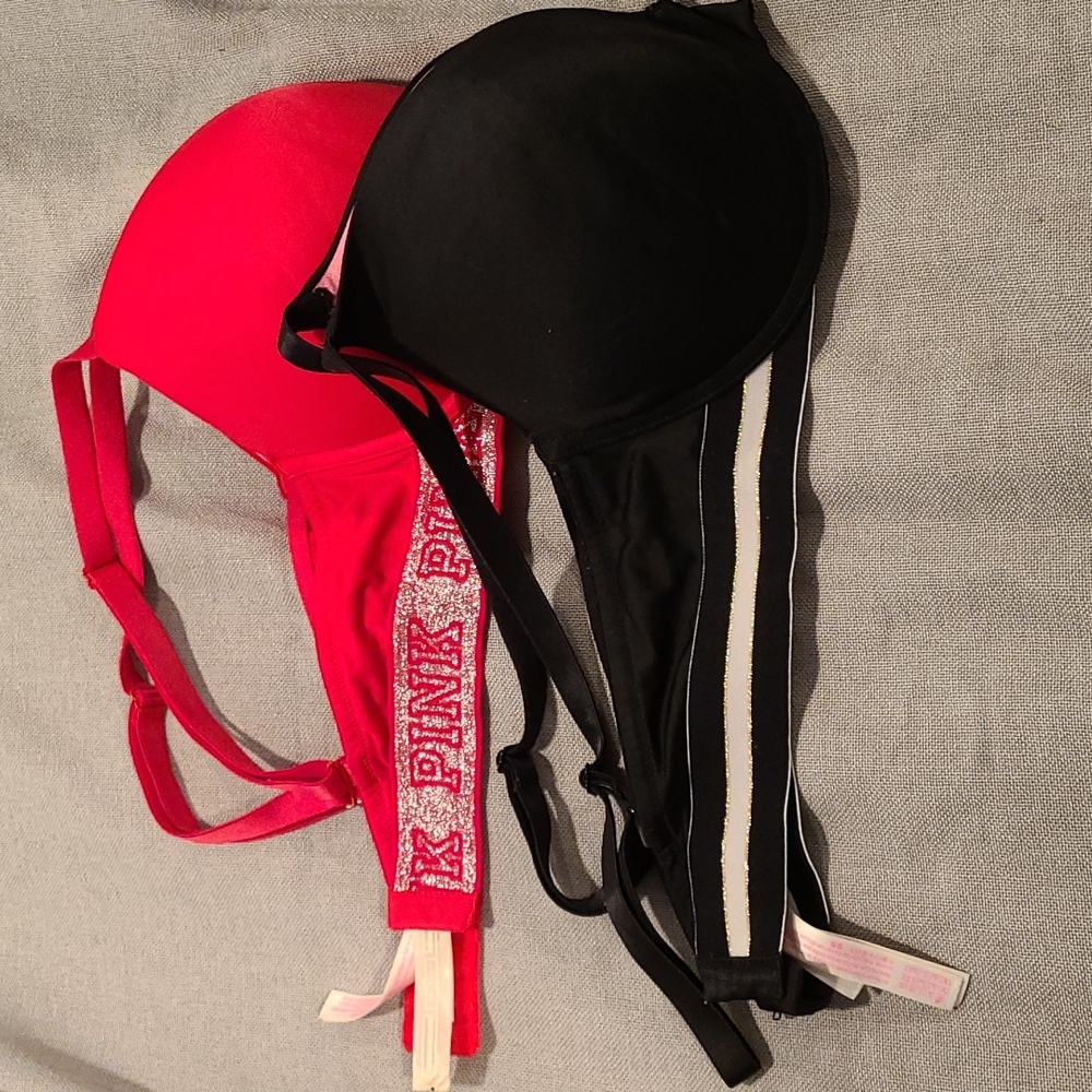 Victoria Secret Pink red/pink and black/pink bras in size 36D